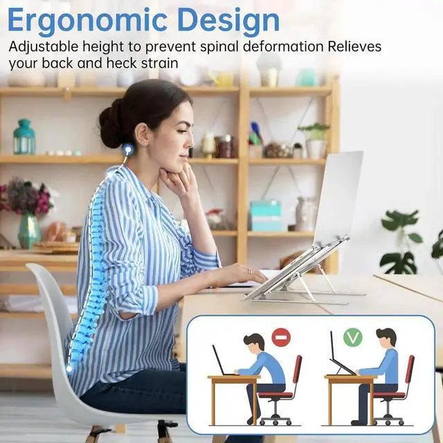 Alt view image 3 of 7 - Adjustable Laptop Stand for Desk Aluminium Alloy Laptop Riser with 6-Angle Adjustment Foldable Computer Holder for 10-16 LaptopsSilver