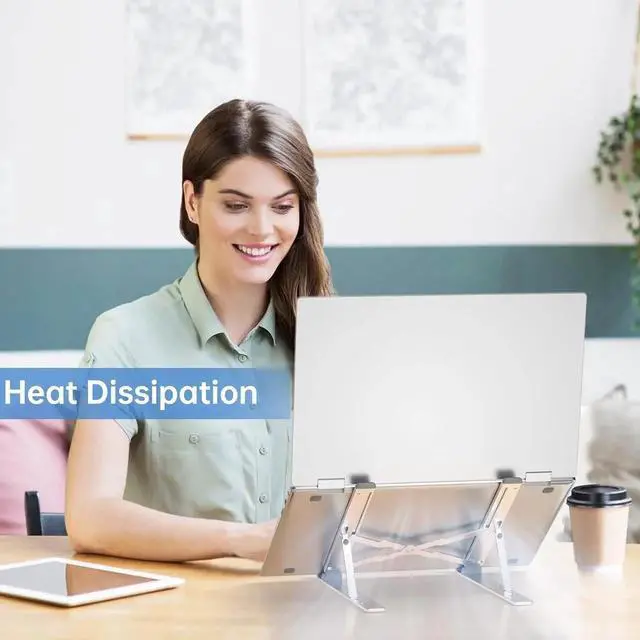 Alt view image 7 of 7 - Adjustable Laptop Stand for Desk Aluminium Alloy Laptop Riser with 6-Angle Adjustment Foldable Computer Holder for 10-16 LaptopsSilver