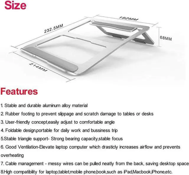 Alt view image 5 of 7 - Laptop Stand Aluminum Portable Foldable Laptop Support Stand Holder Desk Table Mobile Phone Stand for iPad MacBook Pro Air Notebook