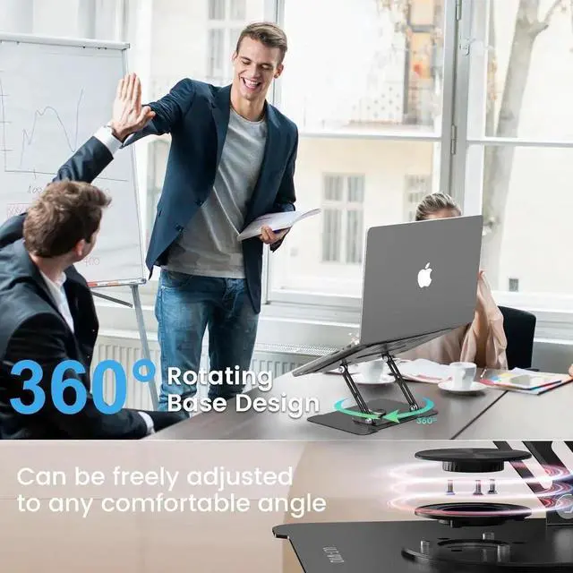 Alt view image 4 of 7 - Adjustable Laptop Stand for Desk Swivel Laptop Stand with 360 Rotating Base Ergonomic Foldable Aluminum Metal Portable Laptop Table Stand for MacBook HP 11-17.3 inch Black