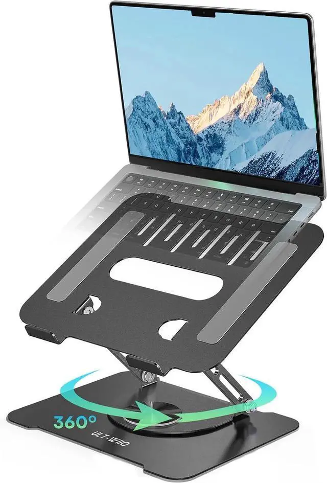 Main image of Adjustable Laptop Stand for Desk Swivel Laptop Stand with 360 Rotating Base Ergonomic Foldable Aluminum Metal Portable Laptop Table Stand for MacBook HP 11-17.3 inch Black