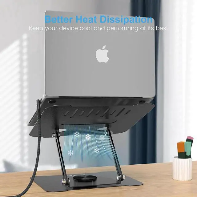 Alt view image 7 of 7 - Adjustable Laptop Stand for Desk Swivel Laptop Stand with 360 Rotating Base Ergonomic Foldable Aluminum Metal Portable Laptop Table Stand for MacBook HP 11-17.3 inch Black