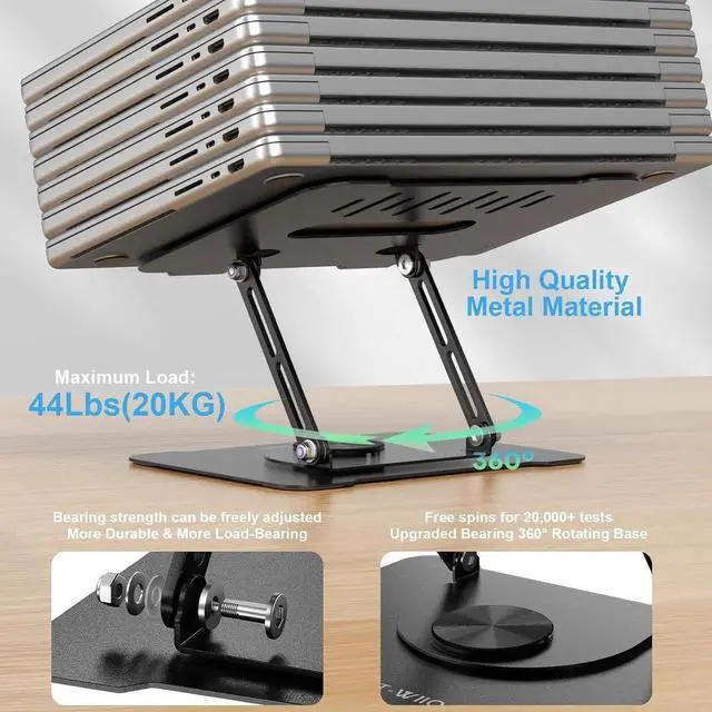 Alt view image 6 of 7 - Adjustable Laptop Stand for Desk Swivel Laptop Stand with 360 Rotating Base Ergonomic Foldable Aluminum Metal Portable Laptop Table Stand for MacBook HP 11-17.3 inch Black