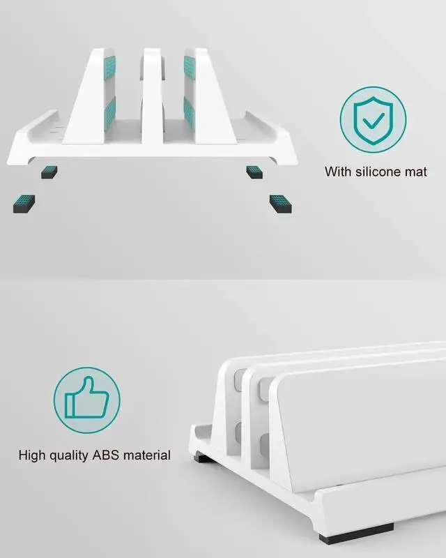 Alt view image 2 of 6 - Vertical Laptop Stand for Desk Dual Slots Plastic Laptop Holder with Space Saving 4-in-1 Design Adjustable Laptop Stand Supports MacBook Chromebook Surface (White)