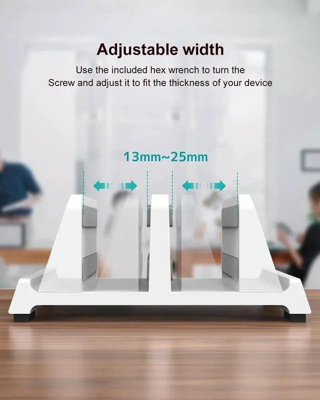 Alt view image 6 of 6 - Vertical Laptop Stand for Desk Dual Slots Plastic Laptop Holder with Space Saving 4-in-1 Design Adjustable Laptop Stand Supports MacBook Chromebook Surface (White)