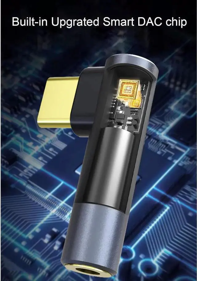 Alt view image 6 of 6 - USB-C to 3.5 mm Headphone Jack Adapter Right Angle Type USB C to Headphone Jack Dongle Aux Adapter Compatible with Samsung Galaxy S23 S23+ S23 Ultra S22 S21 S20 iPad Pro MacBook Oneplus -Grey