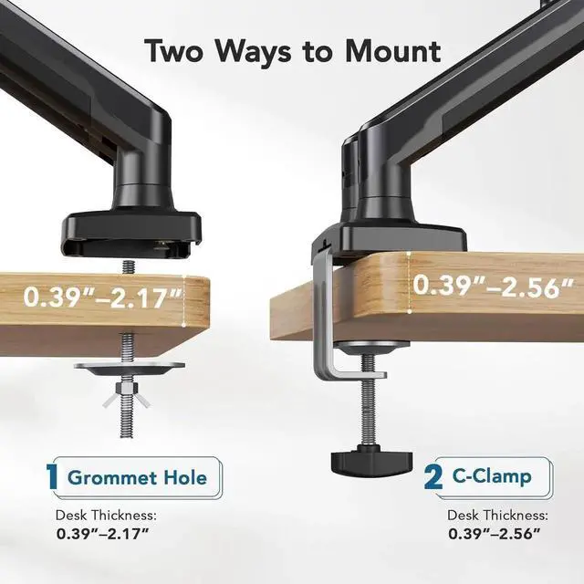 Alt view image 4 of 6 - Dual Monitor Mount for 2 Monitors up to 32 inches Each Arm Holds Max 22lbs Dual Monitor Stand with Gas Spring System Height-Adjustable/Tilt/Swivel/Rotate VESA Standard 75mm or 100mm