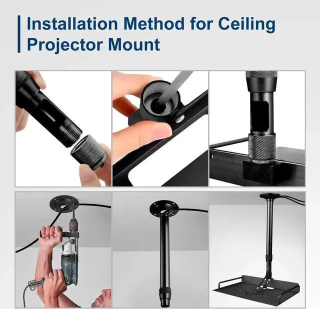 Alt view image 2 of 7 - Projector Ceiling Mount with Tray 14.5-23.2IN / 37-60CM Height Adjustable Universal Projector Ceiling Mount 360 Rotation Ceiling Projector Mount for Projector Camera (Black)