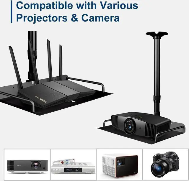 Alt view image 5 of 7 - Projector Ceiling Mount with Tray 14.5-23.2IN / 37-60CM Height Adjustable Universal Projector Ceiling Mount 360 Rotation Ceiling Projector Mount for Projector Camera (Black)