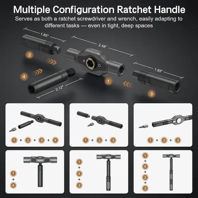 Alt view image 6 of 7 - 42 in 1 Magnetic Screwdriver Set DIY Ratchet Screwdriver Set Multi Bit Magnetic Drive Set with Detachable Ratchet Handle Portable Compact Repair Tool Kit for Furniture Computer Bicycle Gray