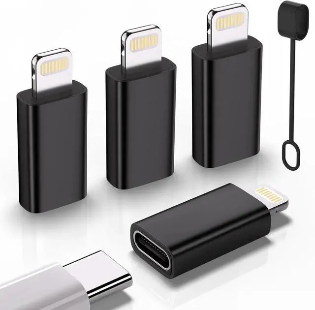 Main image of USB C Type C to Lightning Adapter 4 Pack 1.8-2.2A 15W Fast Charging Support Data Sync Lightning to USB Type C Cable Adapter for iPhone/iPad/for Airpods with Anti-Lost Loop Not for Audio/OTG (Black)