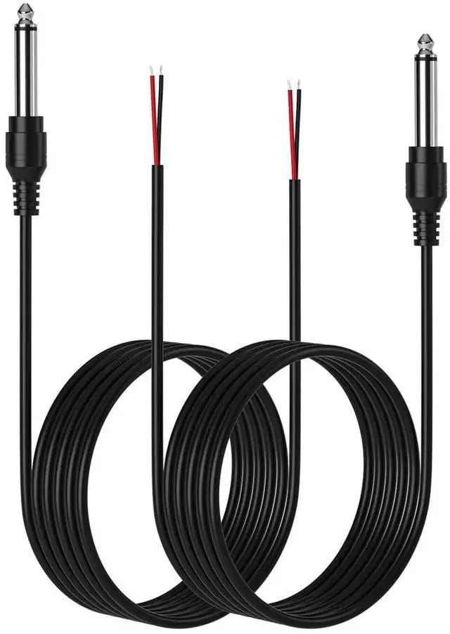 Main image of 2-Pack 6FT Replacement 6.35mm Male Plug to Bare Wire Open End TS 2 Pole Mono 1/4 HiFi Speaker Plug Jack Amplifier Patch Audio Cable Microphone Cord for DJ Application DIY Connector Repair