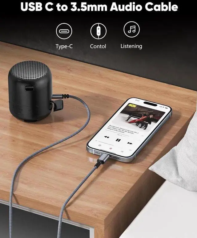 Alt view image 7 of 7 - USB C to 3.5mm Aux Audio Cable (2-Pack 3.3FT) for iPhone 16/15 iPad Pro Galaxy S23 S22 S21 Android Pixel Headphone Type C to 3.5mm Headphone Car Stereo Cord