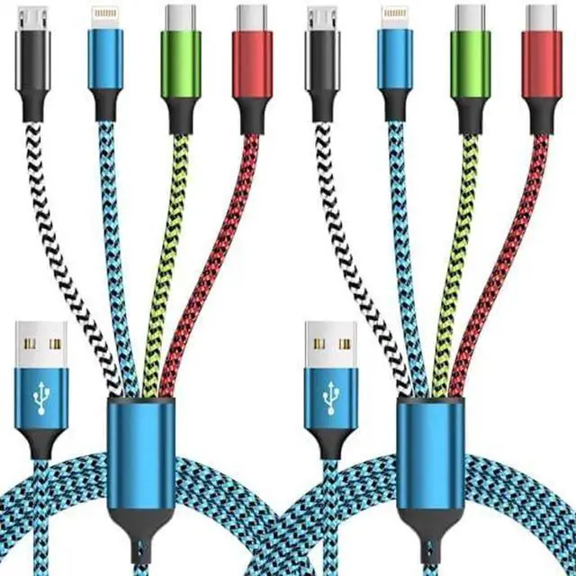 Main image of Dual Type-C 4 in 1 Charging Cable (2 Pack 5FT) Multi Charging Cables for All Devices Universal USB Cable Adapter 2 USB-C/IP/Micro Port for Cell Phones Tablets Galaxy PS & More
