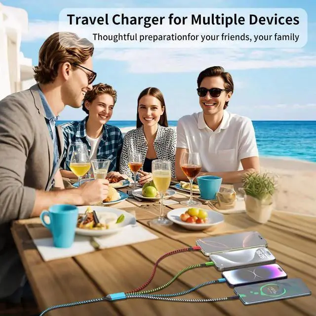 Alt view image 6 of 6 - Dual Type-C 4 in 1 Charging Cable (2 Pack 5FT) Multi Charging Cables for All Devices Universal USB Cable Adapter 2 USB-C/IP/Micro Port for Cell Phones Tablets Galaxy PS & More