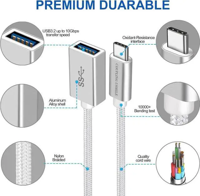 Alt view image 2 of 7 - USB C to USB 3.2 Adapter [2pcs Silver] Transfer up to 10Gbps Type C to USB(Male-Female OTG Cable USBC to USB Adapter Compatible with MacBook Pro/Air iPhone 15 Pro Max Plus