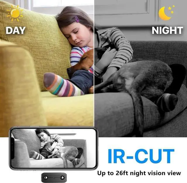 Alt view image 7 of 7 - Hidden Camera for Security Small WiFi 1080P HD Smart Home Cameras Mini Cameras Nanny Cam with Motion Sensor Night Vision App Control Cellphone Control No Battery No Need Wi-Fi