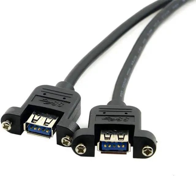Main image of USB 3.0 Dual Ports A Female Screw Mount Type to Motherboard 20pin Header Cable Black