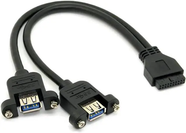 Alt view image 3 of 7 - USB 3.0 Dual Ports A Female Screw Mount Type to Motherboard 20pin Header Cable Black