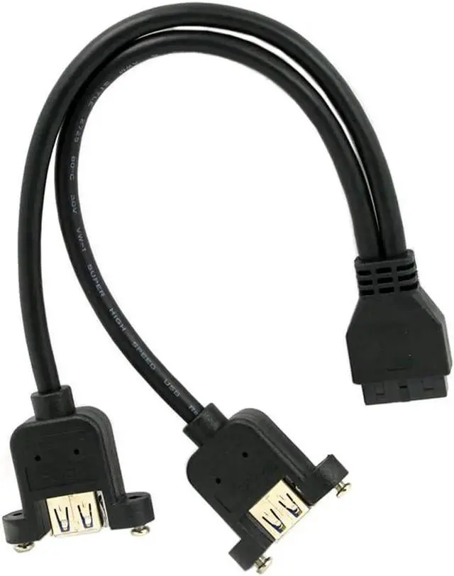 Alt view image 2 of 7 - USB 3.0 Dual Ports A Female Screw Mount Type to Motherboard 20pin Header Cable Black