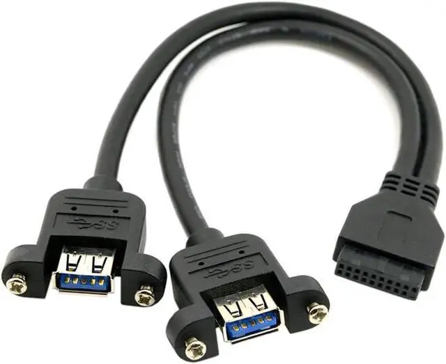 Alt view image 4 of 7 - USB 3.0 Dual Ports A Female Screw Mount Type to Motherboard 20pin Header Cable Black