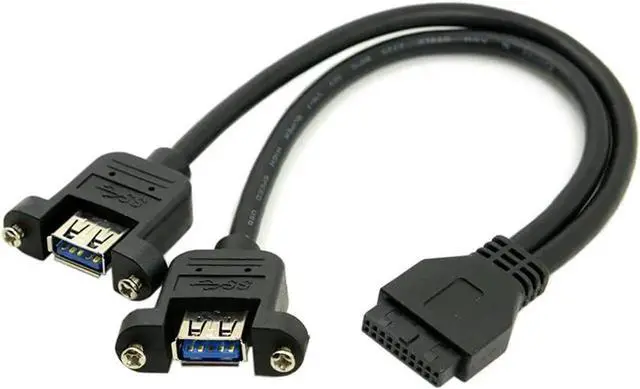 Alt view image 5 of 7 - USB 3.0 Dual Ports A Female Screw Mount Type to Motherboard 20pin Header Cable Black