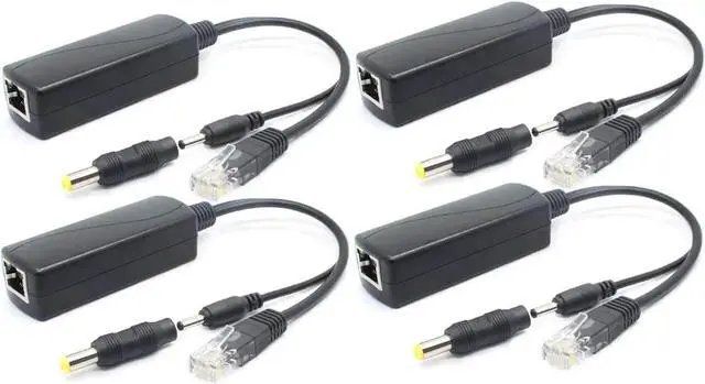 Main image of 4-Pack 5V PoE Splitter, 48V to 5V 2.4A Adapter, Plug 3.5mm x 1.35mm, 5.5mm x 2.1mm Connector, IEEE 802.3af Compliant, for IP Camera and More