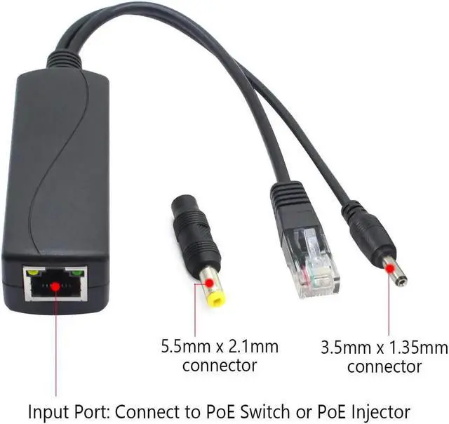 Alt view image 2 of 5 - 4-Pack 5V PoE Splitter, 48V to 5V 2.4A Adapter, Plug 3.5mm x 1.35mm, 5.5mm x 2.1mm Connector, IEEE 802.3af Compliant, for IP Camera and More