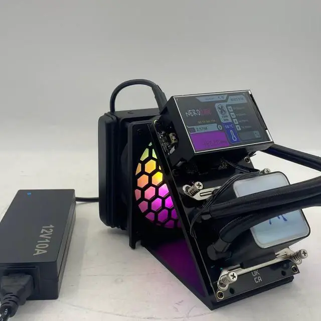 Factory Bitaxe NerdQaxe++ 4.8TH/s Bitcoin Miner with 4 BM1370 ASICs, Solo BTC 95W, 2.4G WiFi, Large Display, Open Source Water cooling