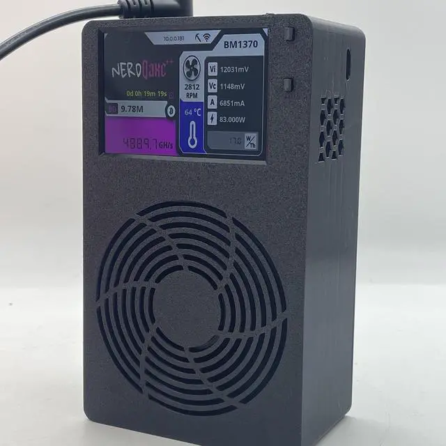 Main image of New Bitaxe NerdQaxe++black BTC mining machine, with a computing power of 4.8TH/s, power consumption of 75W, and power supply