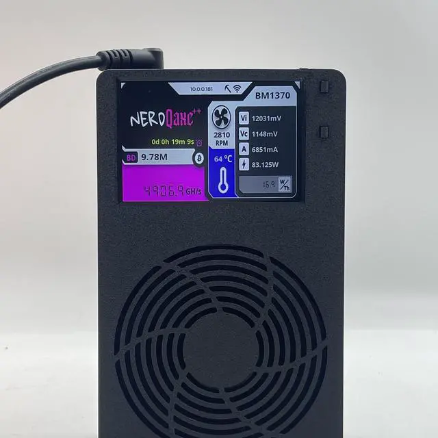 Alt view image 5 of 5 - New Bitaxe NerdQaxe++black BTC mining machine, with a computing power of 4.8TH/s, power consumption of 75W, and power supply