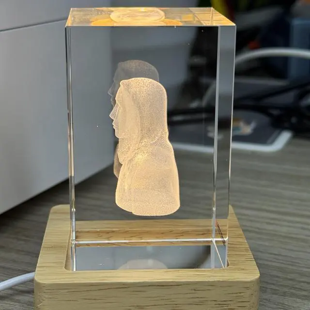 Alt view image 4 of 4 - Crystal Satoshi Nakamoto Statue with Colorful LED Light Effect, Bitcoin Founder, High-Tech Desktop Decor