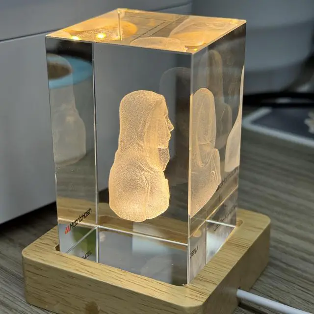 Alt view image 2 of 4 - Crystal Satoshi Nakamoto Statue with Colorful LED Light Effect, Bitcoin Founder, High-Tech Desktop Decor