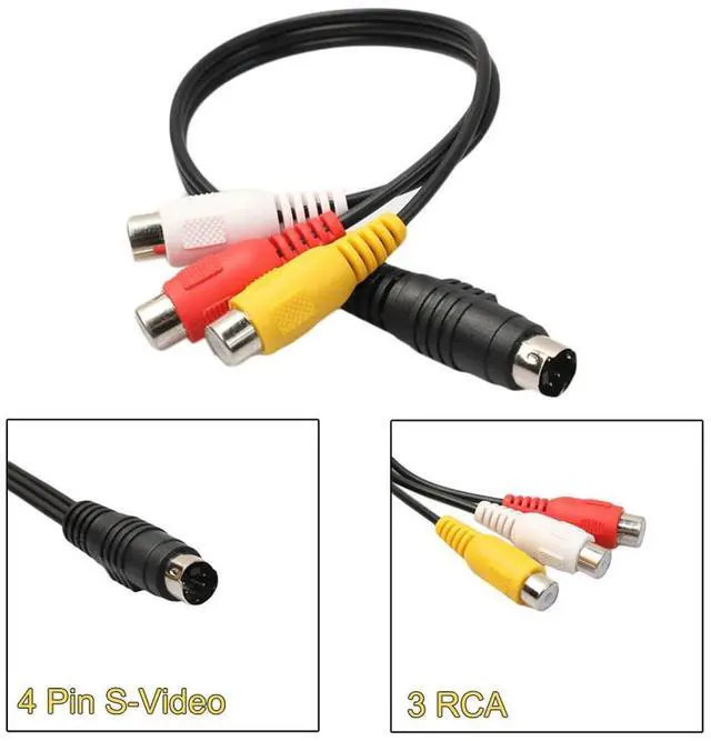 Alt view image 3 of 3 - 4 Pin S-Video To 3 RCA Audio Video Composite Extension Cable 28 Cm/11 Inch Female Audio Cable Copper Core for Computer Laptop