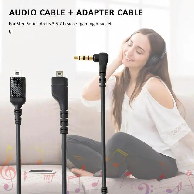Alt view image 3 of 3 - Replacement Audio Cable+3.5mm Male to Female Cable for SteelSeries Arctis 7 5 3