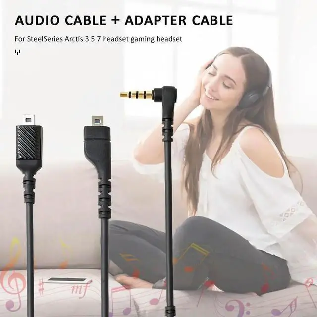 Alt view image 2 of 3 - Replacement Audio Cable+3.5mm Male to Female Cable for SteelSeries Arctis 7 5 3