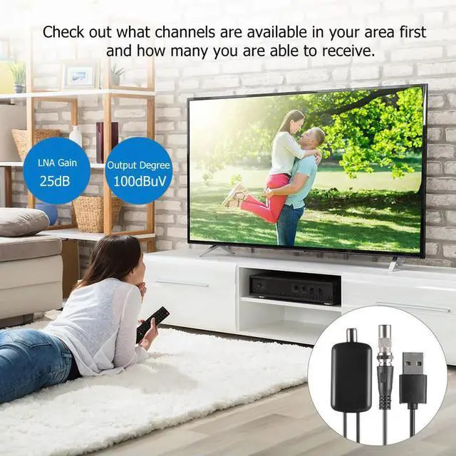 Alt view image 3 of 3 - HDTV Signal Amplifier Professional Indoor HD Digital TV Antenna Amplifier Low Noise 25dB High Gain Adapter with USB Power Supply