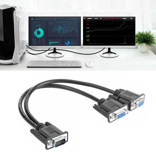 Alt view image 2 of 3 - VGA Splitter Cable 1 Computer to Dual 2 Monitor Male to Female Adapter Wire