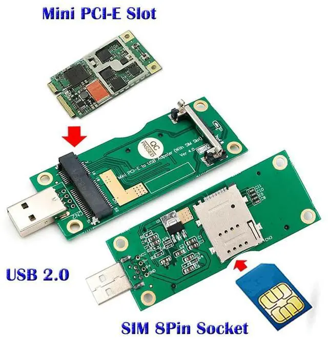 Main image of Mini PCI-E to USB Adapter with SIM 8Pin Card Slot for WWAN/LTE Module