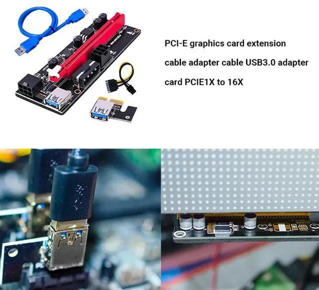 Alt view image 3 of 3 - Ver009S USB 3.0 PCIe 1X to 16X Riser Card Adapter SATA 15Pin to 6Pin Power Cable