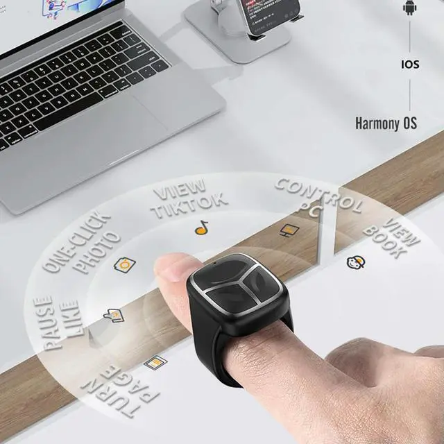 Alt view image 2 of 3 - Wireless Remote Control Ring Magnetic Charging Mini Fingertip Remote Control Bluetooth-compatible 5.3 for Tiktok Watching Video