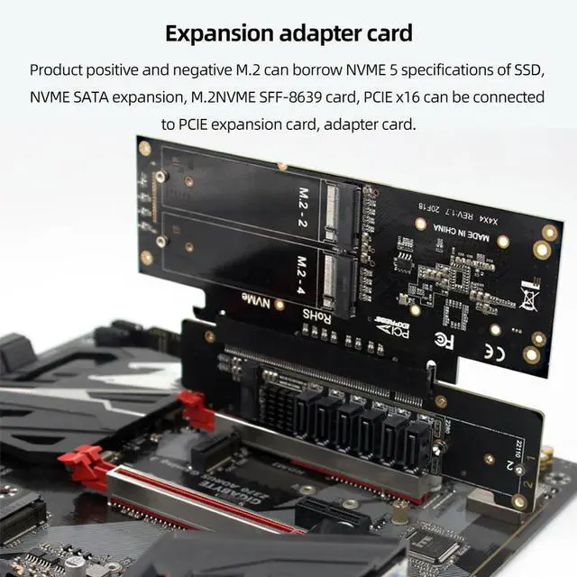Alt view image 3 of 3 - PCIe X16 To X8+X4+X4 Splitter Card Adaptor M.2 NVMEx2 Input Ports M.2 PCIE Adapter Support 2280/2260/2242/2230 SSD