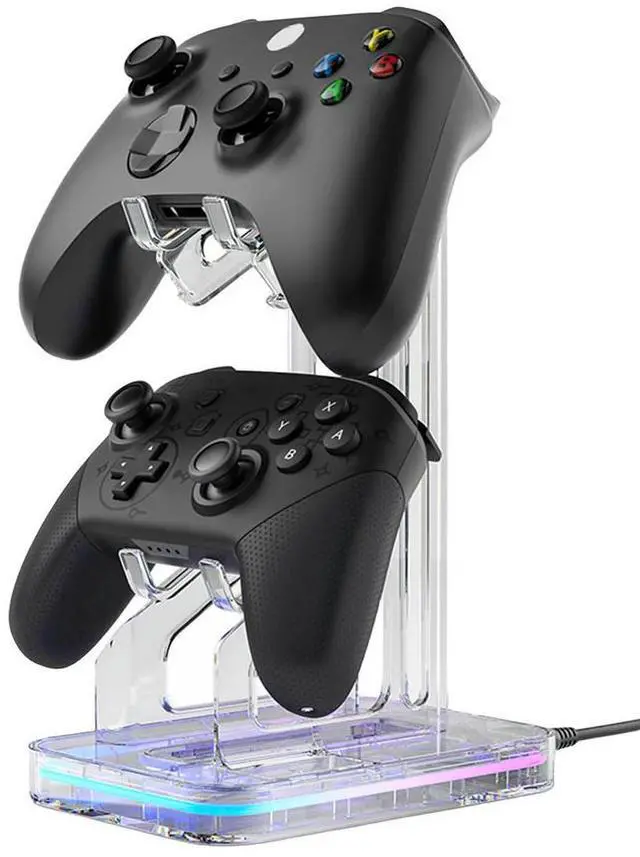 Main image of RGB Dual Game Controller Holder Space Saving Desk Mount Controller Display Stand Removable Anti-Scratch for PS5 PS4 Switch Xbox