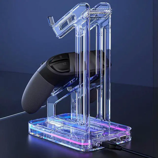 Alt view image 3 of 3 - RGB Dual Game Controller Holder Space Saving Desk Mount Controller Display Stand Removable Anti-Scratch for PS5 PS4 Switch Xbox