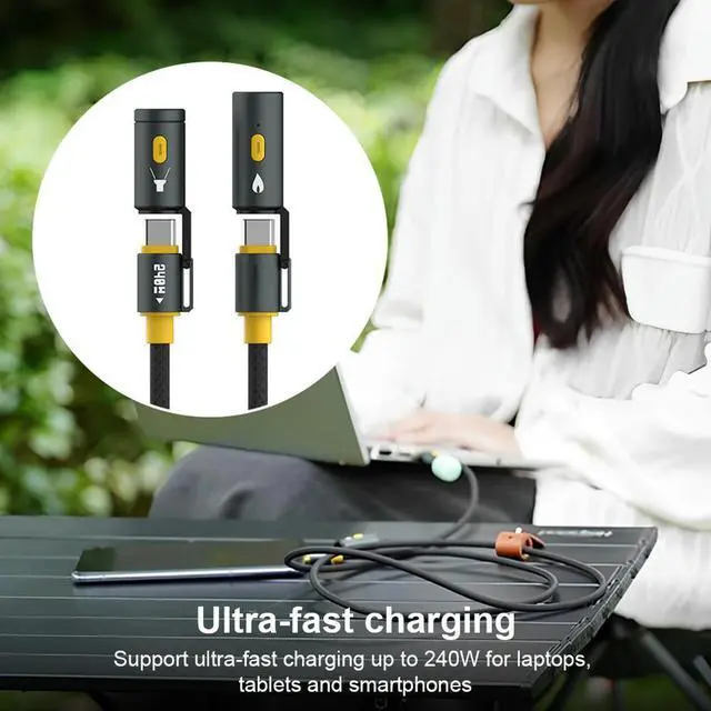 Alt view image 3 of 3 - 240W USB C Multi Charging Cable with Lighter & LED Light Multiple Charger Cord for 16 Pro Max/Pad/Phones/Tablets/Laptop