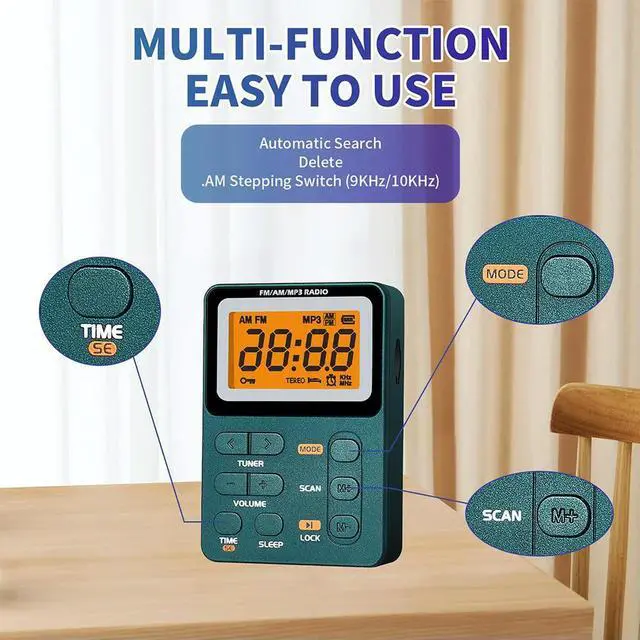 Alt view image 3 of 3 - AM FM Portable Radio Rechargeable Pocket Radio with MP3 Stereo Earphone LCD Screen Digital Radio for Hiking Walking Jogging