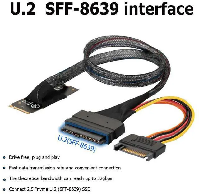 Alt view image 3 of 3 - 0.5m M.2 M-Key to U.2 Interface Adapter Cable with SATA 15P Female Connector for /UEFI2.3.1 Accessories