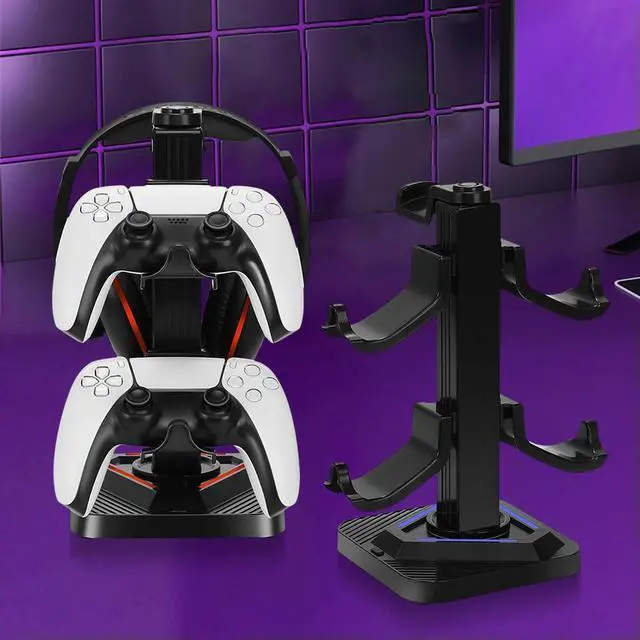 Alt view image 2 of 3 - RGB Gaming Headphones Stand 8 Lighting Effects Headset Gamepad Stand Controller Stand for Switch PS Xbox Game Controller