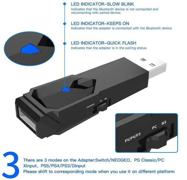 Main image of USB Gamepad Converter Bluetooth-Compatible/Wired Wireless Converter Wireless Controller Converter for PS4/PS3/Switch/PC