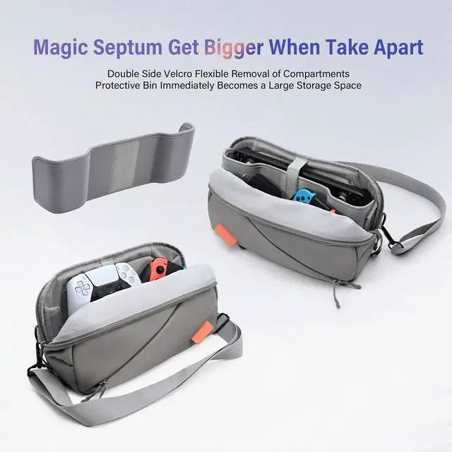 Alt view image 3 of 3 - Carrying Case with Mesh Pocket Crossbody Shoulder Chest Pouch Splashproof Travel Bag for Switch/ROG Ally X/PS Portal/Steam Deck